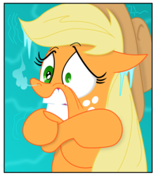 Size: 2501x2811 | Tagged: safe, artist:andy price, artist:doctor-derpy, applejack, g4, cold, female, freezing, gritted teeth, high res, icicle, shivering, solo