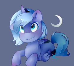 Size: 1800x1600 | Tagged: safe, artist:sundaeswirl, princess luna, g4, both cutie marks, crescent moon, female, moon, prone, s1 luna, smiling, solo