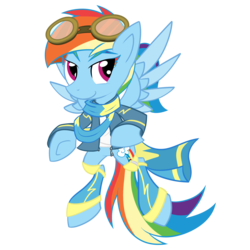 Size: 2494x2494 | Tagged: safe, artist:steelcz, rainbow dash, g4, alternate hairstyle, clothes, female, flying, goggles, high res, jacket, ponytail, rainbow dash always dresses in style, scarf, solo