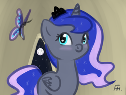 Size: 2000x1500 | Tagged: safe, artist:virtue147, princess luna, butterfly, g4, female, moon, solo