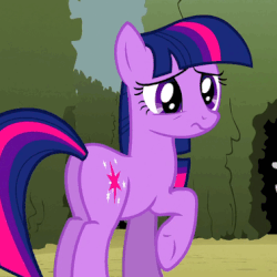 Size: 378x378 | Tagged: safe, screencap, twilight sparkle, earth pony, pony, g4, the return of harmony, animated, butt, canterlot hedge maze, cropped, cute, earth pony twilight, eye shimmer, female, flower, frown, hedge maze, mare, maze, missing horn, plot, raised hoof, sad, scrunchy face, solo, underhoof, weapons-grade cute