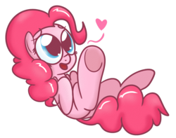 Size: 1280x1011 | Tagged: safe, artist:mr-degration, pinkie pie, earth pony, pony, g4, female, heart, on back, simple background, solo, transparent background, underhoof