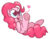 Size: 1280x1011 | Tagged: safe, artist:mr-degration, pinkie pie, earth pony, pony, g4, female, heart, on back, simple background, solo, transparent background, underhoof