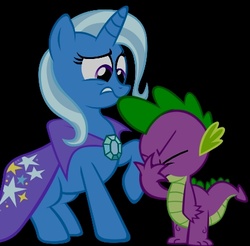 Size: 420x413 | Tagged: safe, spike, trixie, pony, unicorn, g4, facepalm, fanfic art, female, mare, well