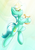 Size: 400x566 | Tagged: safe, artist:ikuvaito, lyra heartstrings, pony, unicorn, g4, bipedal, female, lyre, mare, solo