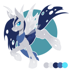 Size: 950x957 | Tagged: safe, artist:silkensaddle, oc, oc only, oc:ling, changeling, changeling queen, background removed, blue changeling, changeling queen oc, commission, female, simple background, solo, transparent background, white changeling