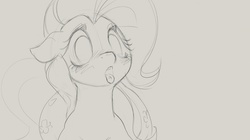 Size: 899x505 | Tagged: safe, artist:bluedrg19, fluttershy, g4, blushing, female, monochrome, solo, teeth, tongue out