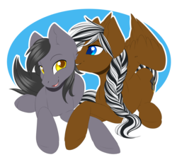 Size: 1036x950 | Tagged: source needed, useless source url, safe, artist:silkensaddle, oc, oc only, oc:panzydrak, pegasus, pony, commission, oc x oc, shipping, smiling