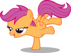 Size: 2704x2000 | Tagged: safe, artist:spaceponies, scootaloo, g4, balancing, female, simple background, solo, standing, standing on one leg, transparent background, vector