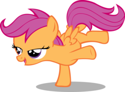 Size: 2704x2000 | Tagged: safe, artist:spaceponies, scootaloo, g4, balancing, female, filly, foal, simple background, smugaloo, solo, standing, standing on one leg, transparent background, vector