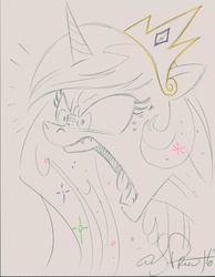 Size: 1273x1638 | Tagged: safe, artist:andy price, princess celestia, g4, angry, female, monochrome, solo, traditional art