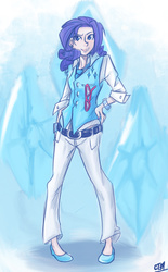 Size: 600x970 | Tagged: safe, artist:coin-trip39, rarity, human, g4, belt, clothes, female, glasses, humanized, necktie, pants, solo, vest