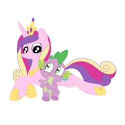 Size: 600x600 | Tagged: safe, artist:squipycheetah, princess cadance, spike, alicorn, dragon, pony, g4, age difference, crown, cute, cutedance, female, folded wings, infidelity, interspecies, looking down, looking up, male, ship:spikedance, shipping, simple background, spikabetes, straight, transparent background, vector
