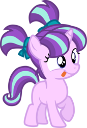 Size: 1345x1966 | Tagged: safe, artist:davidsfire, starlight glimmer, pony, unicorn, g4, :p, cute, female, filly, filly starlight glimmer, glimmerbetes, pigtails, raised hoof, silly, silly pony, simple background, smiling, solo, tongue out, transparent background, vector, younger