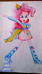 Size: 1024x1821 | Tagged: safe, artist:zafiro-black-hunter, pinkie pie, equestria girls, g4, boots, clothes, cute, female, skirt, solo, traditional art, watermark, wondercolts