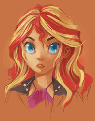 Size: 1887x2407 | Tagged: safe, artist:morsangelos, sunset shimmer, equestria girls, g4, bust, colored pupils, female, humanized, portrait, solo