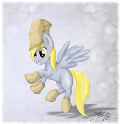 Size: 809x835 | Tagged: safe, artist:aseethe, derpy hooves, pegasus, pony, g4, female, mare, paper bag, paper bag wizard, solo