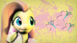 Size: 1920x1080 | Tagged: dead source, safe, artist:entertain3r, fluttershy, g4, 3d, clothes, cutie mark, female, paint splatter, shirt, solo, source filmmaker, wallpaper