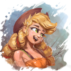 Size: 768x768 | Tagged: safe, artist:assasinmonkey, applejack, human, equestria girls, friendship through the ages, g4, bust, cute, female, humanized, jackabetes, open mouth, sleeveless, solo