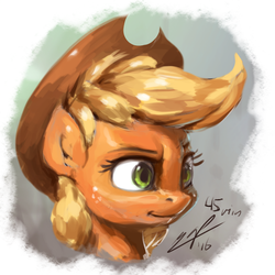 Size: 768x768 | Tagged: safe, artist:assasinmonkey, applejack, earth pony, pony, g4, bust, cowboy hat, female, hat, mare, simple background, solo, stetson, three quarter view