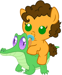 Size: 796x967 | Tagged: safe, artist:red4567, cheese sandwich, gummy, pony, g4, baby, baby pony, cheese sandwich riding gummy, cute, diacheeses, pacifier, ponies riding gators, recolor, riding, simple background, white background, younger