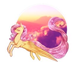 Size: 1024x853 | Tagged: safe, artist:gloriajoy, fluttershy, g4, blushing, eyes closed, female, flying, solo