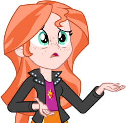 Size: 4344x4242 | Tagged: safe, artist:mkogwheel, sunset shimmer, equestria girls, g4, absurd resolution, alternate hair color, female, freckles, ginger, human coloration, natural hair color, peppered bacon, realism edits, redhead, simple background, solo, sunset ginger, transparent background, vector