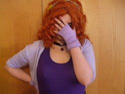 Size: 3488x2616 | Tagged: safe, artist:blazingdazzlingdusk, adagio dazzle, human, equestria girls, g4, my little pony equestria girls: rainbow rocks, clothes, cosplay, costume, facepalm, female, high res, irl, irl human, microphone, photo