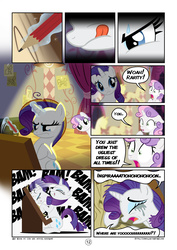 Size: 2894x4093 | Tagged: safe, artist:mister-saugrenu, rarity, sweetie belle, pony, unicorn, comic:art block, g4, comic, crying, dialogue, drama queen, eyes closed, female, filly, makeup, marshmelodrama, open mouth, running makeup