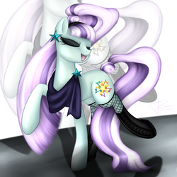 Size: 1800x1800 | Tagged: safe, artist:puggie, coloratura, g4, season 5, the mane attraction, boots, clothes, countess coloratura, female, fishnet stockings, scarf, singing, solo, stage, stars, wig