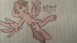 Size: 955x537 | Tagged: safe, artist:dragon0693, oc, oc only, oc:atlas, pegasus, pony, lined paper, pegasus oc, solo, traditional art, wings