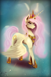 Size: 1280x1921 | Tagged: safe, artist:das_leben, princess celestia, princess molestia, g4, female, smirk, solo, spread wings