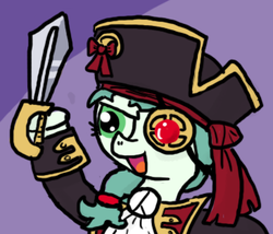 Size: 365x313 | Tagged: safe, artist:ficficponyfic, edit, oc, oc only, oc:emerald jewel, colt quest, amulet, child, clothes, colt, cutlass, eyepatch, femboy, hat, male, pirate, pirate costume, pirate hat, ponytail, sword, weapon