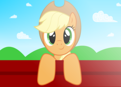 Size: 2500x1800 | Tagged: safe, artist:graytyphoon, applejack, g4, female, fence, looking at you, smiling, solo