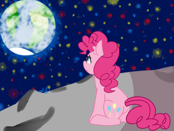 Size: 2000x1500 | Tagged: safe, artist:mirrora, pinkie pie, g4, female, moon, pink side of the moon, solo