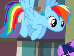 Size: 455x347 | Tagged: safe, screencap, rainbow dash, twilight sparkle, alicorn, pegasus, pony, g4, rarity takes manehattan, animated, cute, dashabetes, female, flapping, flapping wings, flying, horn, looking at you, mare, open mouth, open smile, smiling, twilight sparkle (alicorn), wings