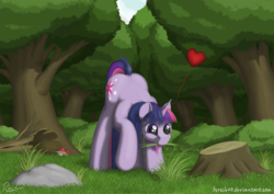 Size: 1527x1080 | Tagged: safe, artist:bcrich40, twilight sparkle, g4, eating, female, grass, grazing, heart, herbivore, horses doing horse things, solo