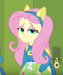 Size: 429x510 | Tagged: safe, screencap, fluttershy, equestria girls, g4, clothes, female, lidded eyes, solo, sweater, sweatershy