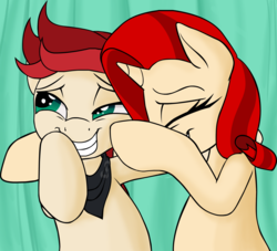 Size: 1889x1718 | Tagged: safe, artist:anonymous, oc, oc only, oc:red pone (8chan), oc:ruby (8chan), /pone/, 8chan, clothes, laughing, laughingmares.jpg, scarf