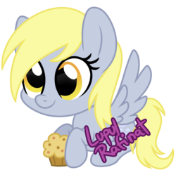 Size: 990x957 | Tagged: safe, artist:lupulrafinat, derpy hooves, pegasus, pony, g4, chibi, cute, female, food, mare, muffin, simple background, solo, transparent background, watermark
