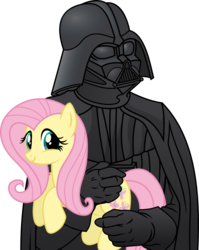 Size: 1000x1256 | Tagged: safe, artist:pony-paint, fluttershy, human, pony, g4, crossover, cute, darth vader, duo, holding a pony, interspecies, show accurate, shyabetes, simple background, star wars, transparent background