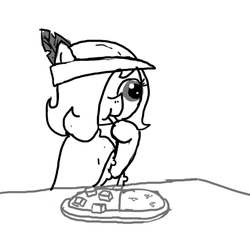 Size: 640x600 | Tagged: safe, artist:ficficponyfic, oc, oc only, oc:emerald jewel, earth pony, pony, colt quest, clothes, colt, curry, eating, femboy, foal, food, hat, male, plate, story included, table