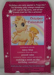 Size: 457x641 | Tagged: safe, photographer:moomargh, october calendula, g3, backcard, birthflower ponies, irl, photo, solo, text