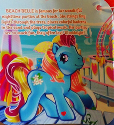 Size: 463x505 | Tagged: safe, photographer:elisha, beach belle, earth pony, pony, g3, backcard, irl, photo, solo, text