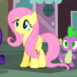 Size: 502x502 | Tagged: safe, screencap, fluttershy, rarity, spike, g4, rarity takes manehattan, animated