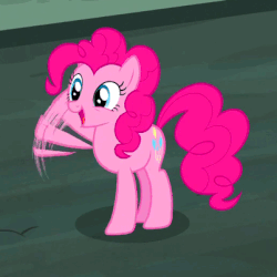 Size: 402x402 | Tagged: safe, screencap, pinkie pie, earth pony, pony, g4, rarity takes manehattan, season 4, animated, cute, diapinkes, female, gif, happy, mare, motion blur, open mouth, smiling, solo, sweet dreams fuel, waving