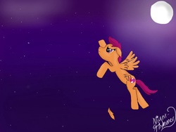 Size: 1024x768 | Tagged: safe, artist:nightglimmer22, scootaloo, g4, commission, cutie mark, female, flying, moon, night, scootaloo can fly, solo, the cmc's cutie marks