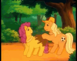 Size: 540x432 | Tagged: safe, screencap, ace, bon bon (g1), earth pony, pony, birds of a feather, g1, my little pony tales, animated, bipedal, context is for the weak, female, male, mud, out of context, rubbing