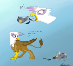 Size: 1436x1311 | Tagged: safe, artist:swiftsketchpone, gilda, oc, oc:alia, griffon, g4, dead, digestion, disposal, drool, fetish, gildapred, open mouth, pellet, post-vore