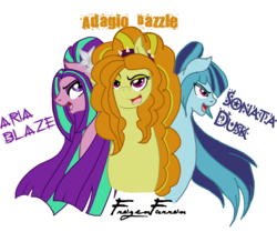 Size: 1600x1397 | Tagged: safe, artist:frozenfarron, adagio dazzle, aria blaze, sonata dusk, earth pony, pony, equestria girls, g4, my little pony equestria girls: rainbow rocks, bust, earth pony adagio dazzle, earth pony aria blaze, earth pony sonata dusk, equestria girls ponified, female, ponified, portrait, the dazzlings, trio, trio female